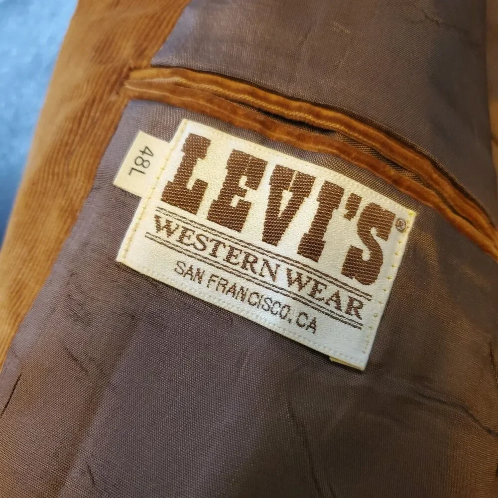 Vintage Levi's Panetela Mens Corduroy Western Blazer Honey Brown Elbow Patch 48L